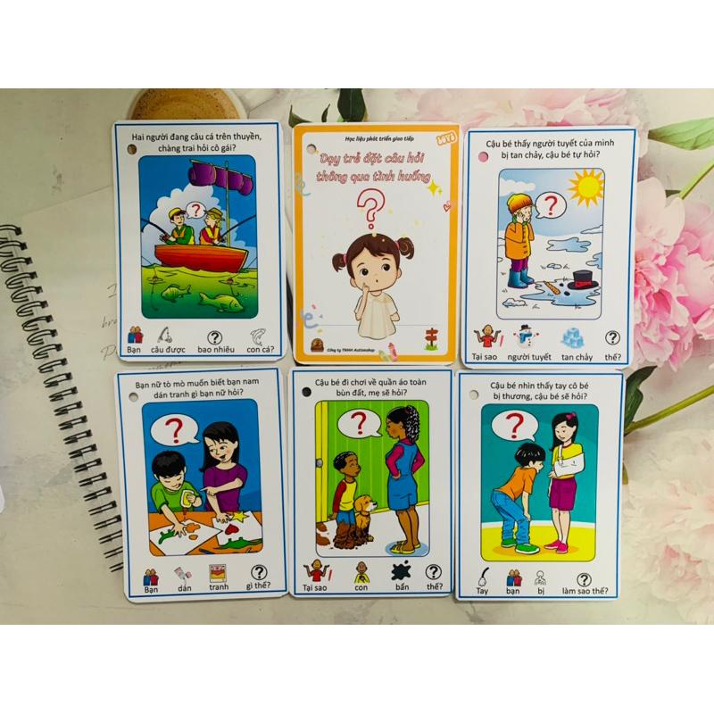 ❤️[Yêu thích]🥰Học liệu dạy trẻ đặt câu hỏi thông qua tình huống Autismshop-duoc-ban-tai-Autismshop.vn-Đồ chơi sách học liệu giáo dục đặc biệt