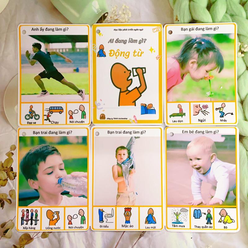 Học liệu 100 thẻ phát triển ngôn ngữ "Động từ" Ai đang làm gì Autismshop-duoc-ban-tai-Autismshop.vn-Đồ chơi sách học liệu giáo dục đặc biệt