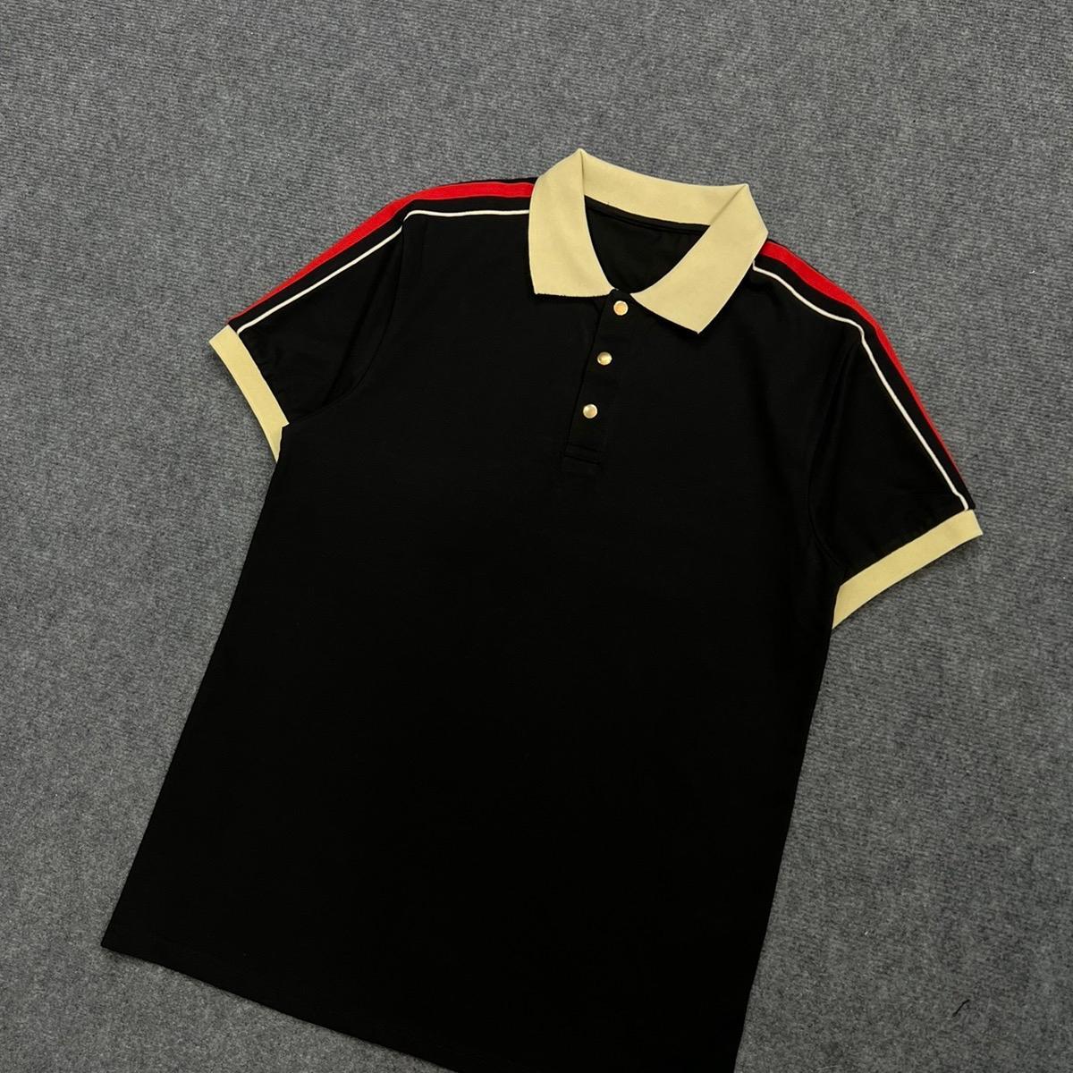Áo Polo Nam Phối Viền Vai Cúc Bấm Kim Loại Vàng, Áo Có Hai Màu Đen -Trắng, Chất Cotton Co Dãn .-duoc-ban-tai-BB-STore 2023