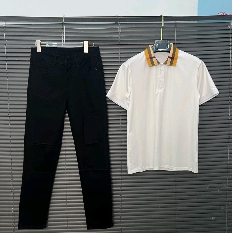 Set Bộ Phối Quần Jean Nam Đen Rách Và Thun Trụ Trắng Bo Cổ Dệt Hoạ Tiết BBB.R Menswear Áo  Cotton-duoc-ban-tai-BB-STore 2023