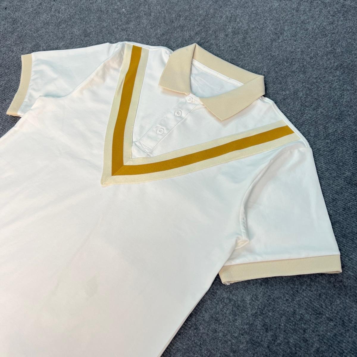 Áo Polo Dệt Viền V Kem  Vàng, Áo Có 2 Màu Đen- Trắng ,Chất Cotton Co Dãn Nam Menswear Polo Có Cổ Shirt Ngắn Tay Tay Ngắn Jean Thun-duoc-ban-tai-BB-STore 2023