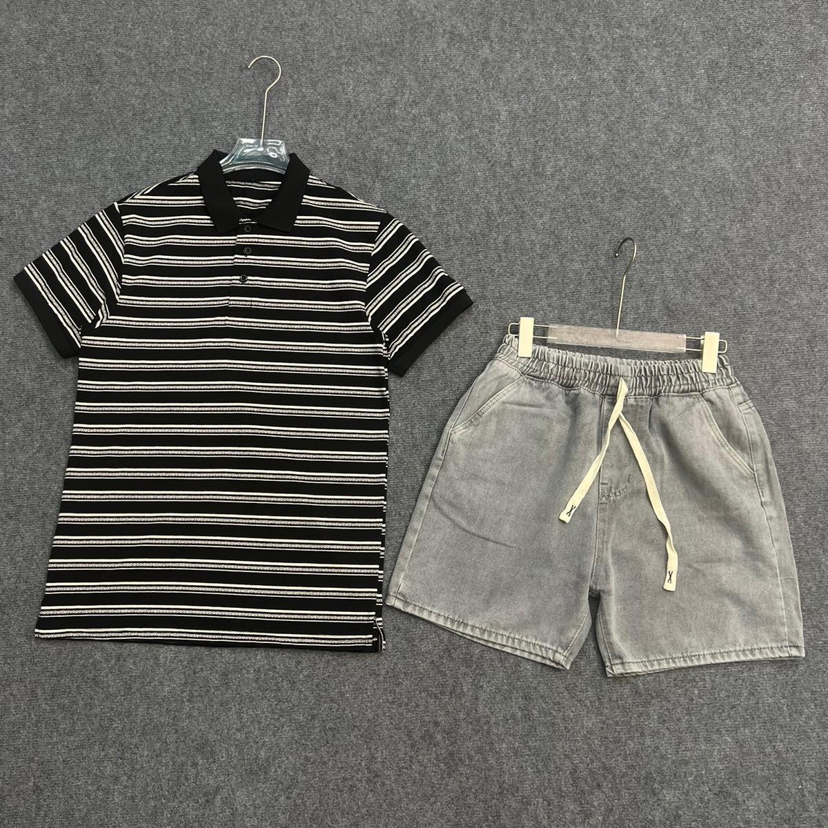 Set Tự Phối Áo Polo Dệt Phối Sọc Ngang + Quần Short Jean Lưng Chun. Nữ Women-duoc-ban-tai-BB-STore 2023