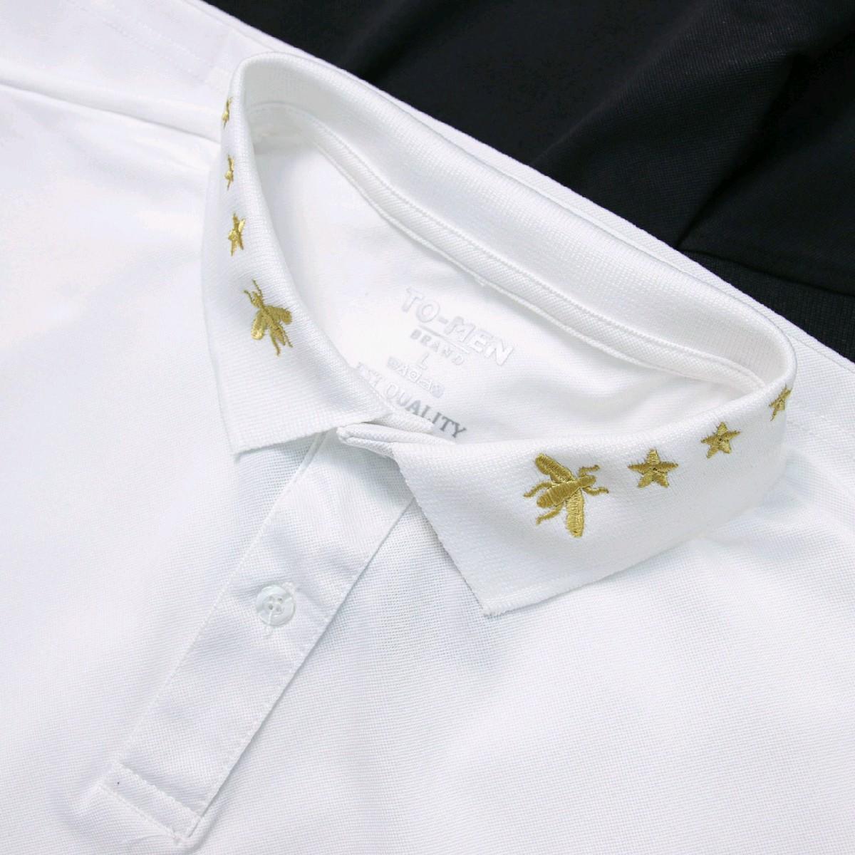 Mã Polo Cao Cấp Họa Tiết Thêu Ong Ở Cổ ,  Áo Có 2 Màu Đen- Trắng. Menswear Áo Ngắn Tay Shirt thông thường thanh lịch Có Cổ Nhung-duoc-ban-tai-BB-STore 2023