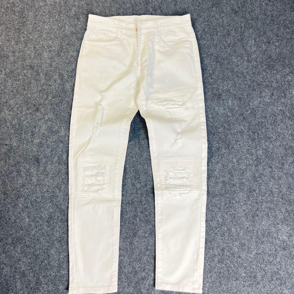 Quần Jean Nam Vá Da Màu Trắng Chất Demin Co Dãn - Pants, Menswear Cotton Có Túi Tre quần  amiri-duoc-ban-tai-BB-STore 2023