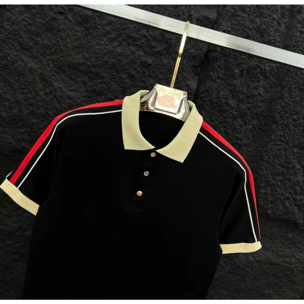 Áo thun trụ polo cao cấp phối viền cúc bấm kim loại Đen - Trắng-duoc-ban-tai-BB-STore 2023
