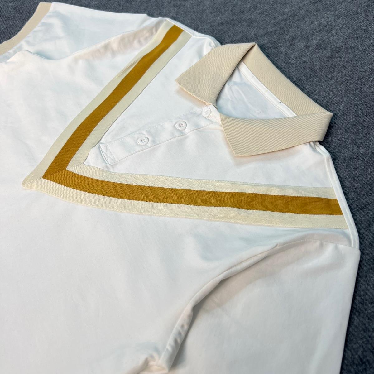 Áo Polo Dệt Viền V Kem  Vàng, Áo Có 2 Màu Đen- Trắng ,Chất Cotton Co Dãn Nam Menswear Polo Có Cổ Shirt Ngắn Tay Tay Ngắn Jean Thun-duoc-ban-tai-BB-STore 2023