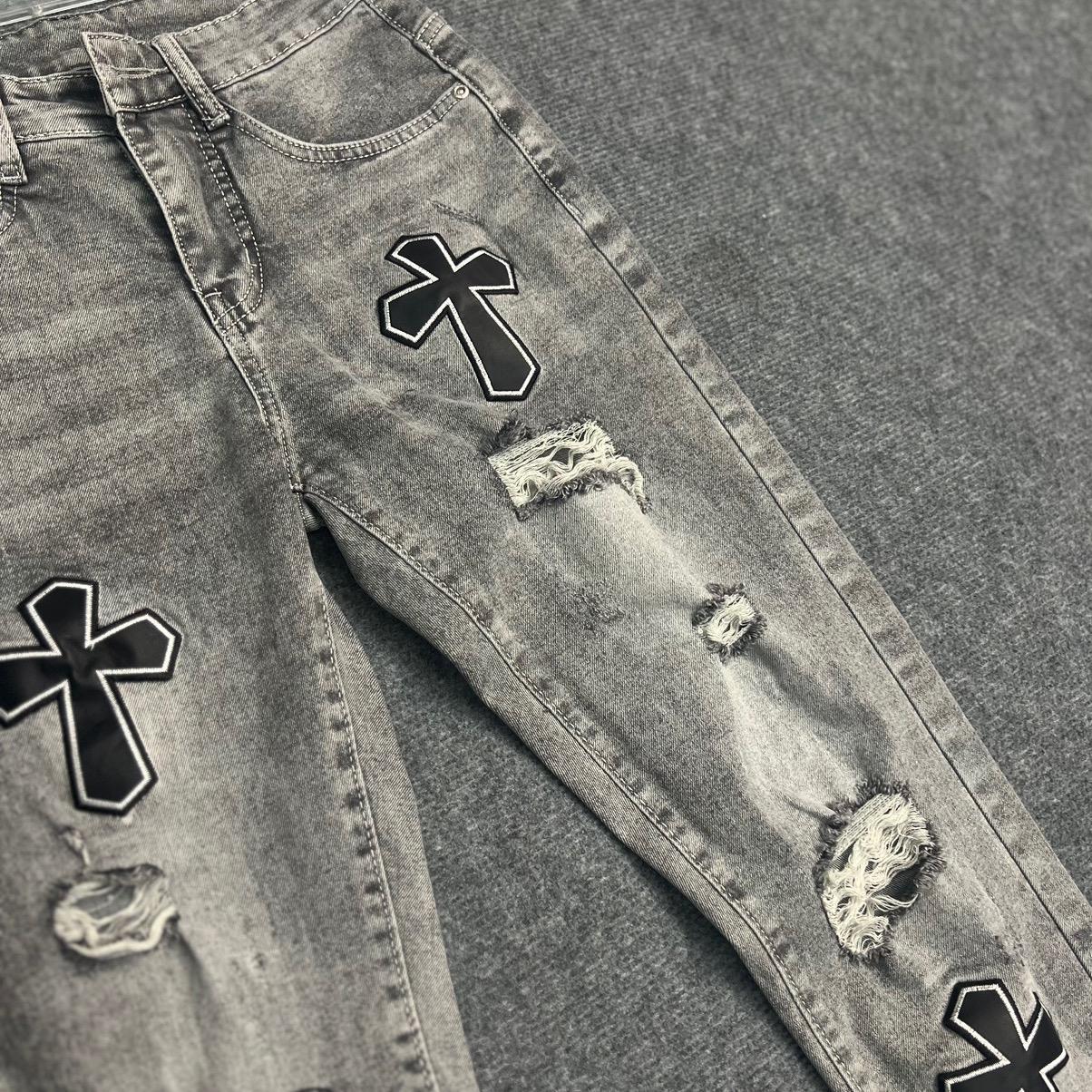 Quần Jean Nam Thêu Chữ Thập Phong Cách Sang Trọng - Có Túi Menswear Cotton quần  jeans Pants Tre-duoc-ban-tai-BB-STore 2023