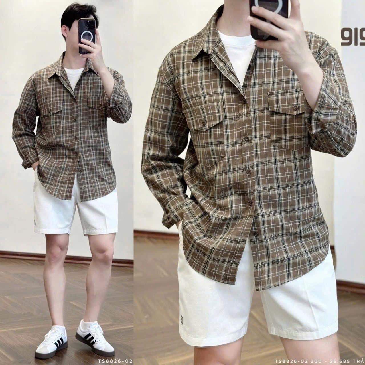 Áo Sơ Mi Nam Kẻ Karo Nâu Tay Dài .-duoc-ban-tai-BB-STore 2023