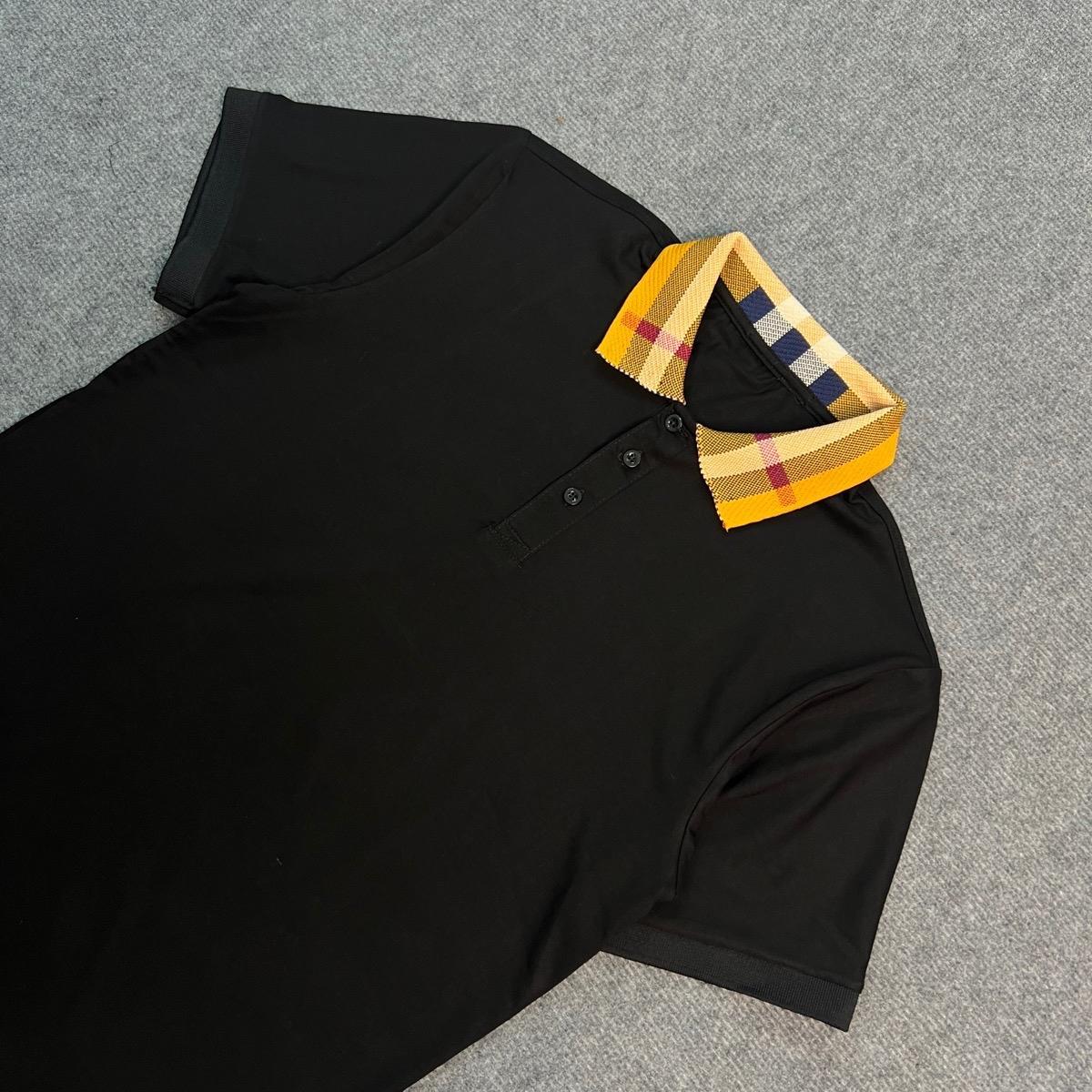 Áo Polo Nam Cao Cấp Bo Cổ Dệt Gai Kẻ Cổ Vàng Đen-Trắng, Chất Cotton Co Dãn - Ngắn Tay, Thun Menswear-duoc-ban-tai-BB-STore 2023