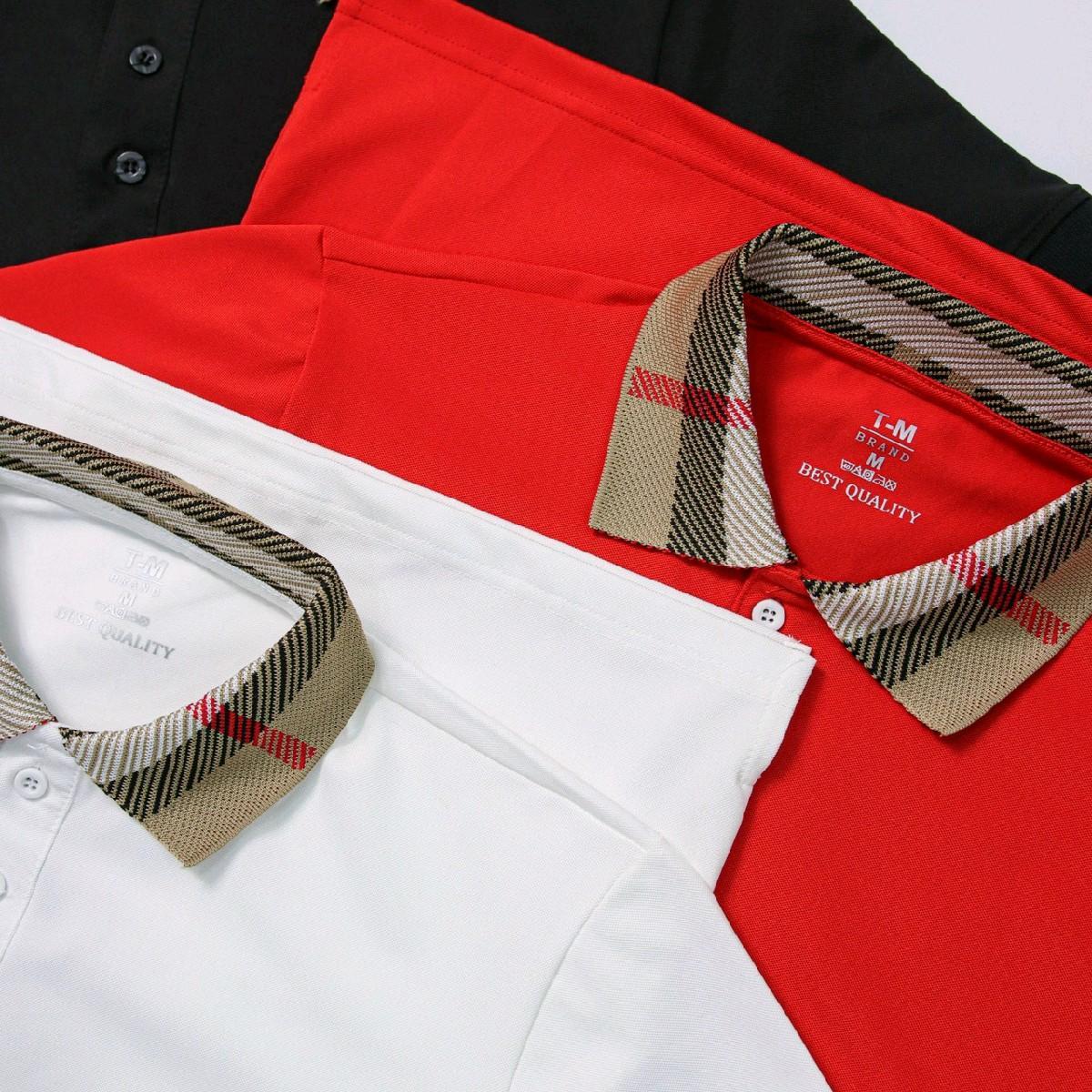 Mã Áo Polo Nam Bo Cổ Dệt Phối Họa Tiết B.R   Áo Có 3 Màu Đen- Trắng- Đỏ, Chất liệu cotton gai  dệt kim sợi nhỏ.Menswear Nam Shirt Ngắn Tay Có Cổ thông thường thanh lịch Tay Ngắn-duoc-ban-tai-BB-STore 2023