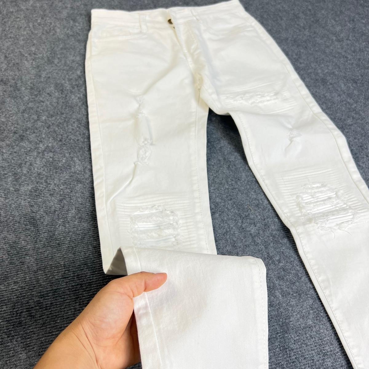 Quần Jean Nam Vá Da Màu Trắng Chất Demin Co Dãn - Pants, Menswear Cotton Có Túi Tre quần  amiri-duoc-ban-tai-BB-STore 2023