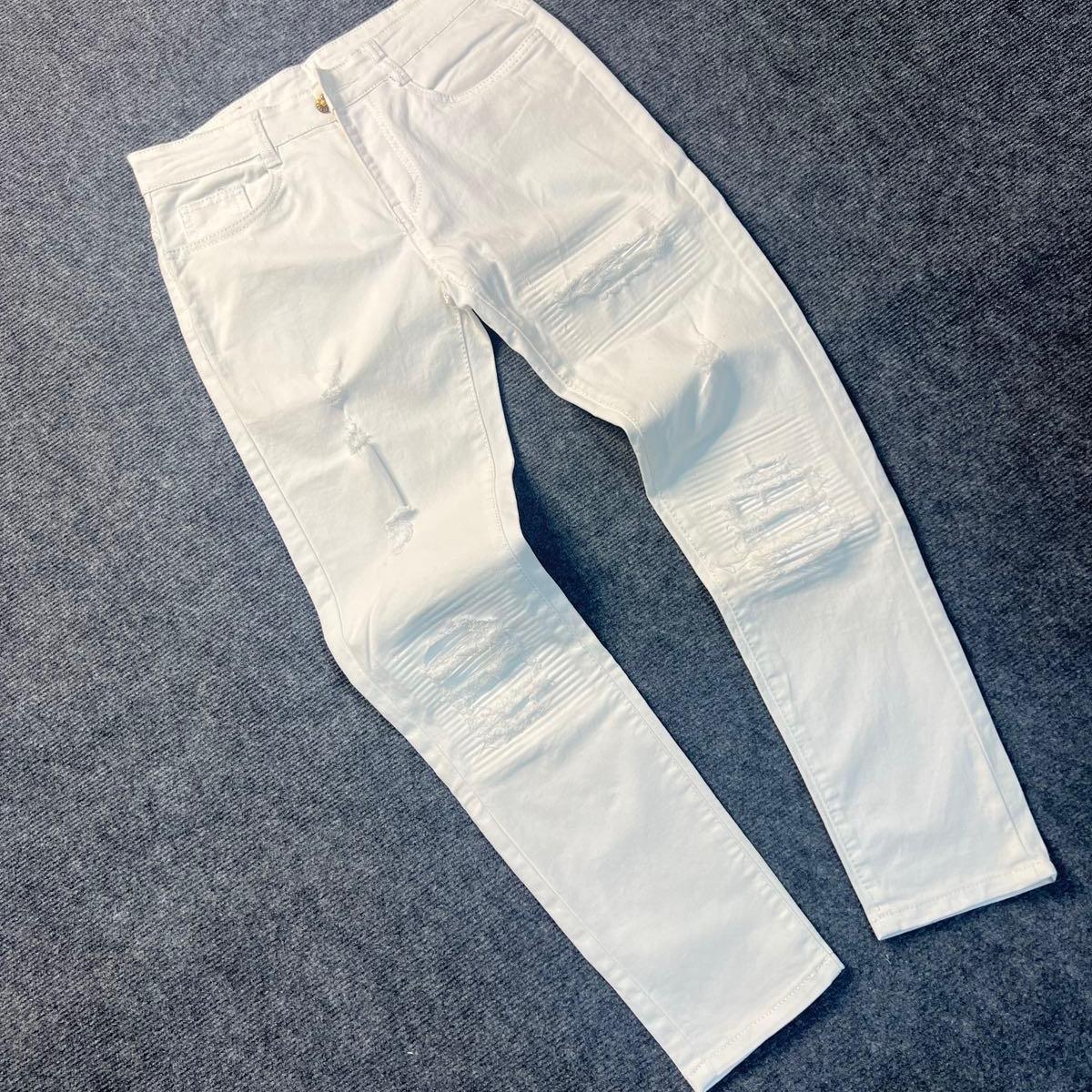 Quần Jean Nam Vá Da Màu Trắng Chất Demin Co Dãn - Pants, Menswear Cotton Có Túi Tre quần  amiri-duoc-ban-tai-BB-STore 2023