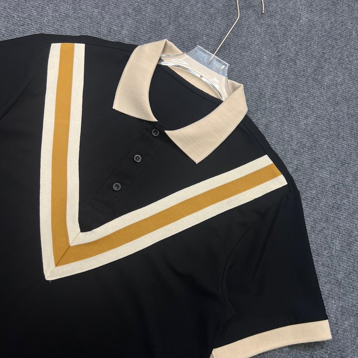 Áo Polo Dệt Viền V Kem  Vàng, Áo Có 2 Màu Đen- Trắng ,Chất Cotton Co Dãn Nam Menswear Polo Có Cổ Shirt Ngắn Tay Tay Ngắn Jean Thun-duoc-ban-tai-BB-STore 2023