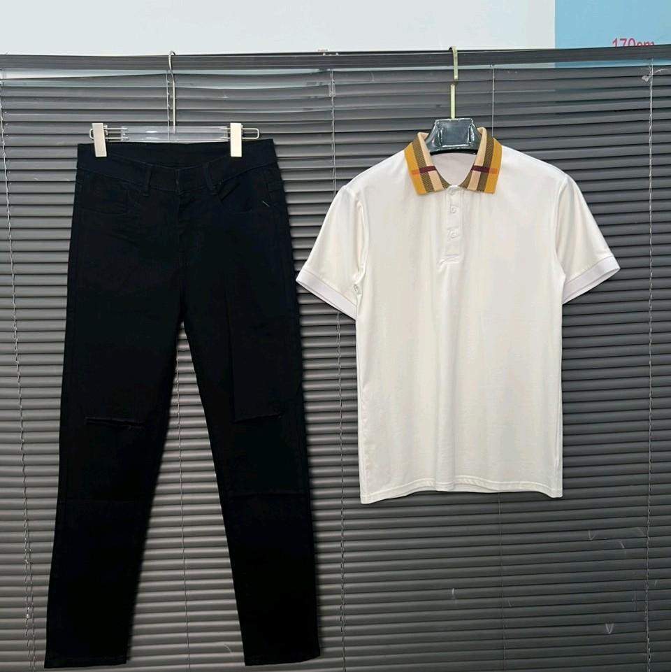 Set Bộ Phối Quần Jean Nam Đen Rách Và Thun Trụ Trắng Bo Cổ Dệt Hoạ Tiết BBB.R Menswear Áo  Cotton-duoc-ban-tai-BB-STore 2023