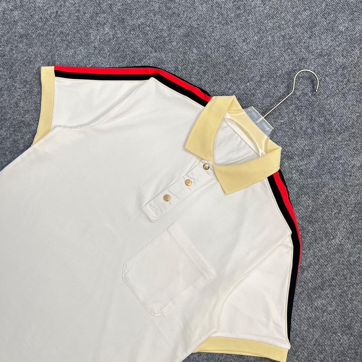 Áo Polo Nam Phối Viền Vai Cúc Bấm Kim Loại Vàng, Áo Có Hai Màu Đen -Trắng, Chất Cotton Co Dãn .-duoc-ban-tai-BB-STore 2023