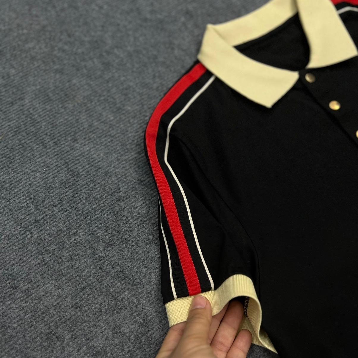 Áo Polo Nam Phối Viền Vai Cúc Bấm Kim Loại Vàng, Áo Có Hai Màu Đen -Trắng, Chất Cotton Co Dãn .-duoc-ban-tai-BB-STore 2023