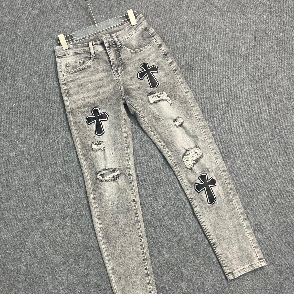Quần Jean Nam Thêu Chữ Thập Phong Cách Sang Trọng - Có Túi Menswear Cotton quần  jeans Pants Tre-duoc-ban-tai-BB-STore 2023