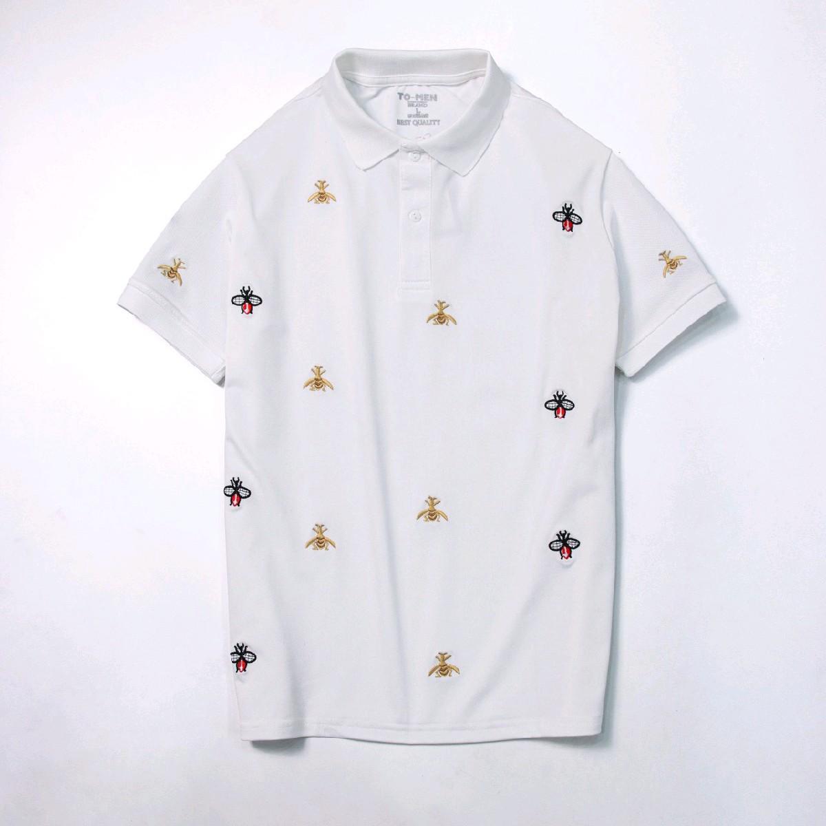 Mã Polo Cao Cấp Họa Tiết Thêu Hình Con Ong, Áo Có 2 Màu  Đen- Trắng Menswear Áo Shirt Có Cổ thông thường thanh lịch Ngắn Tay-duoc-ban-tai-BB-STore 2023