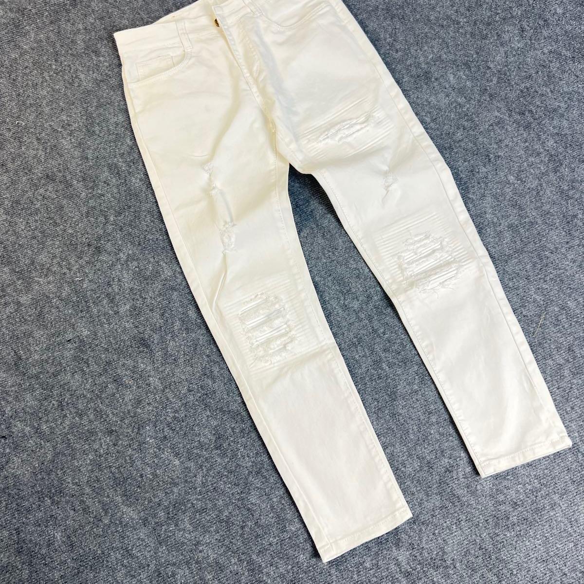 Quần Jean Nam Vá Da Màu Trắng Chất Demin Co Dãn - Pants, Menswear Cotton Có Túi Tre quần  amiri-duoc-ban-tai-BB-STore 2023