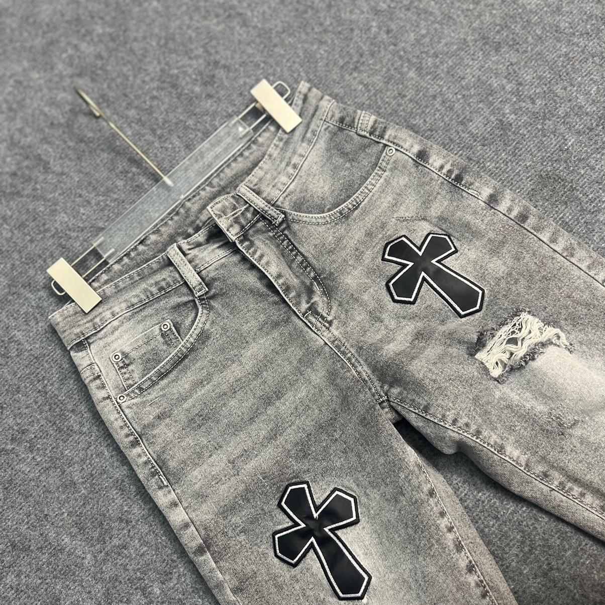 Quần Jean Nam Thêu Chữ Thập Phong Cách Sang Trọng - Có Túi Menswear Cotton quần  jeans Pants Tre-duoc-ban-tai-BB-STore 2023