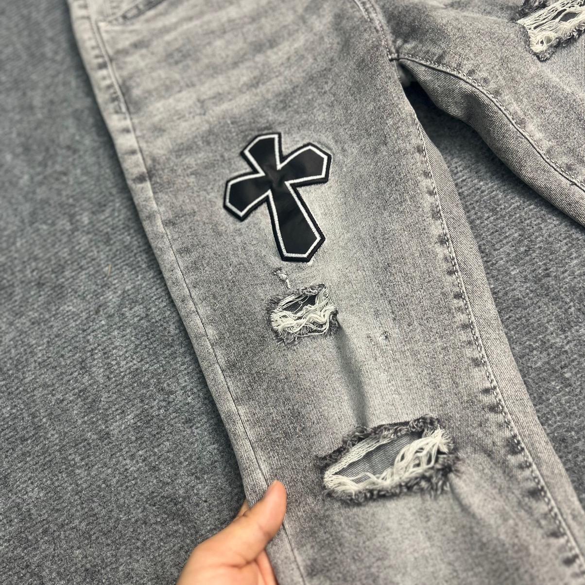 Quần Jean Nam Thêu Chữ Thập Phong Cách Sang Trọng - Có Túi Menswear Cotton quần  jeans Pants Tre-duoc-ban-tai-BB-STore 2023