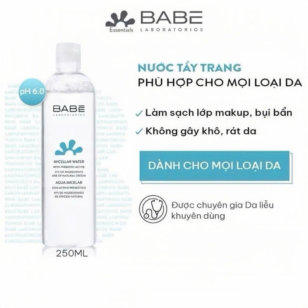Tẩy trang làm sạch cho da nhạy cảm BABE Essentials Prebiotic Micellar Water 250ml-duoc-ban-tai-Tiệm Nhà Mịn