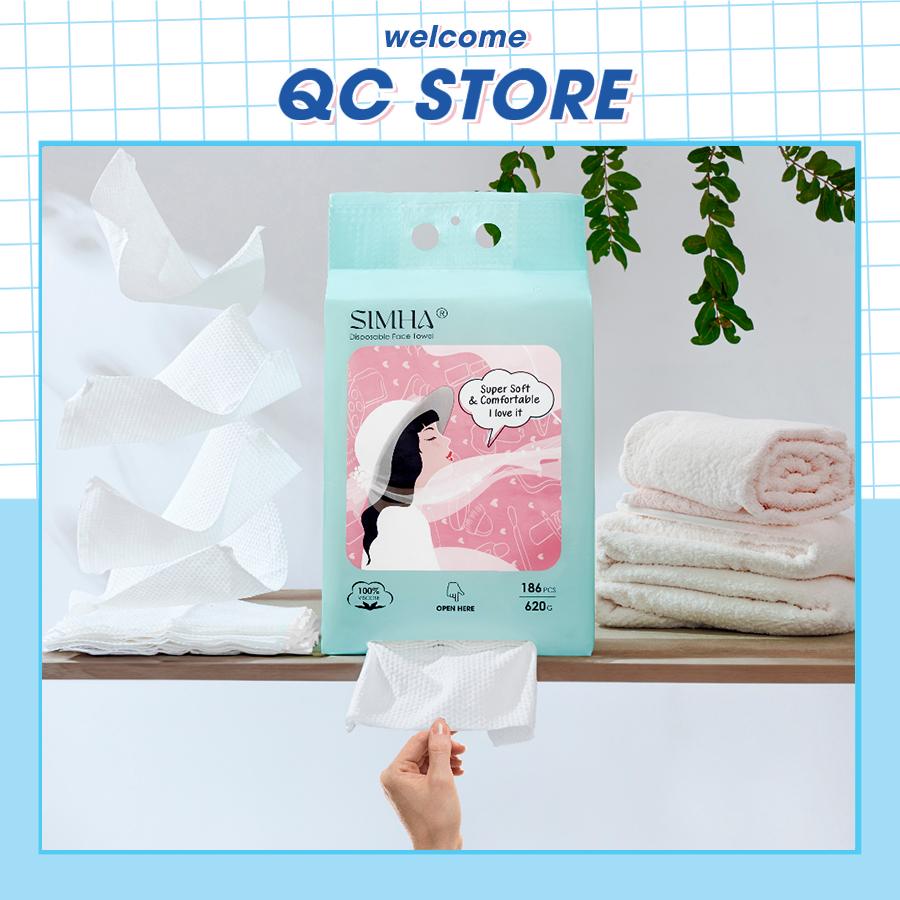 Khăn giấy rút simha đa năng dạng rút 100% vải viscose dùng 1 lần an toàn cho bé lau mặt và lau tay túi rút 186 tờ-duoc-ban-tai-QC Store