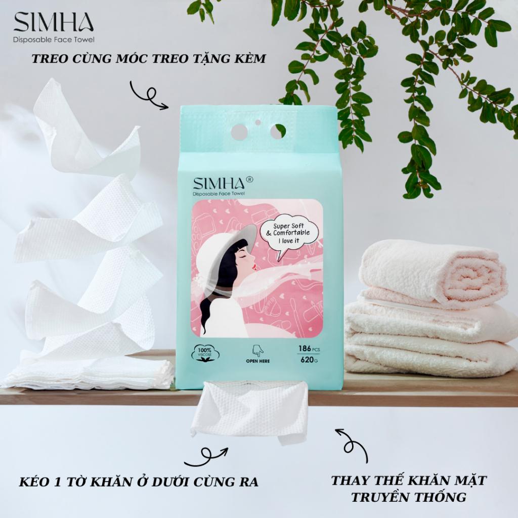 Khăn giấy rút simha đa năng dạng rút 100% vải viscose dùng 1 lần an toàn cho bé lau mặt và lau tay túi rút 186 tờ-duoc-ban-tai-QC Store