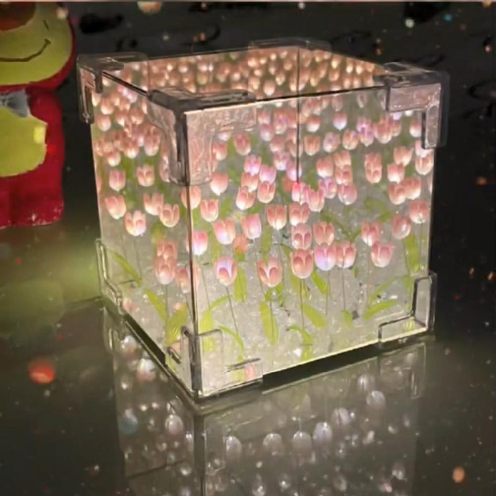 🔥(TÚI + THIỆP+ B'+ RÊU) Hộp đèn Hoa Tulip tráng gương đèn ngủ hoa tuylip khung vuông decor phòng ngủ, Quà Tặng nguời yê-duoc-ban-tai-QC Store