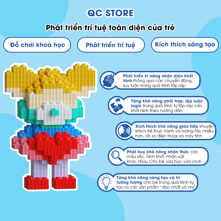 Bearbrick mini Mô hình lắp ráp xếp hình ghép hình nhân vật anime 3d nhỏ giá rẻ cho bé trai QC Store-duoc-ban-tai-QC Store