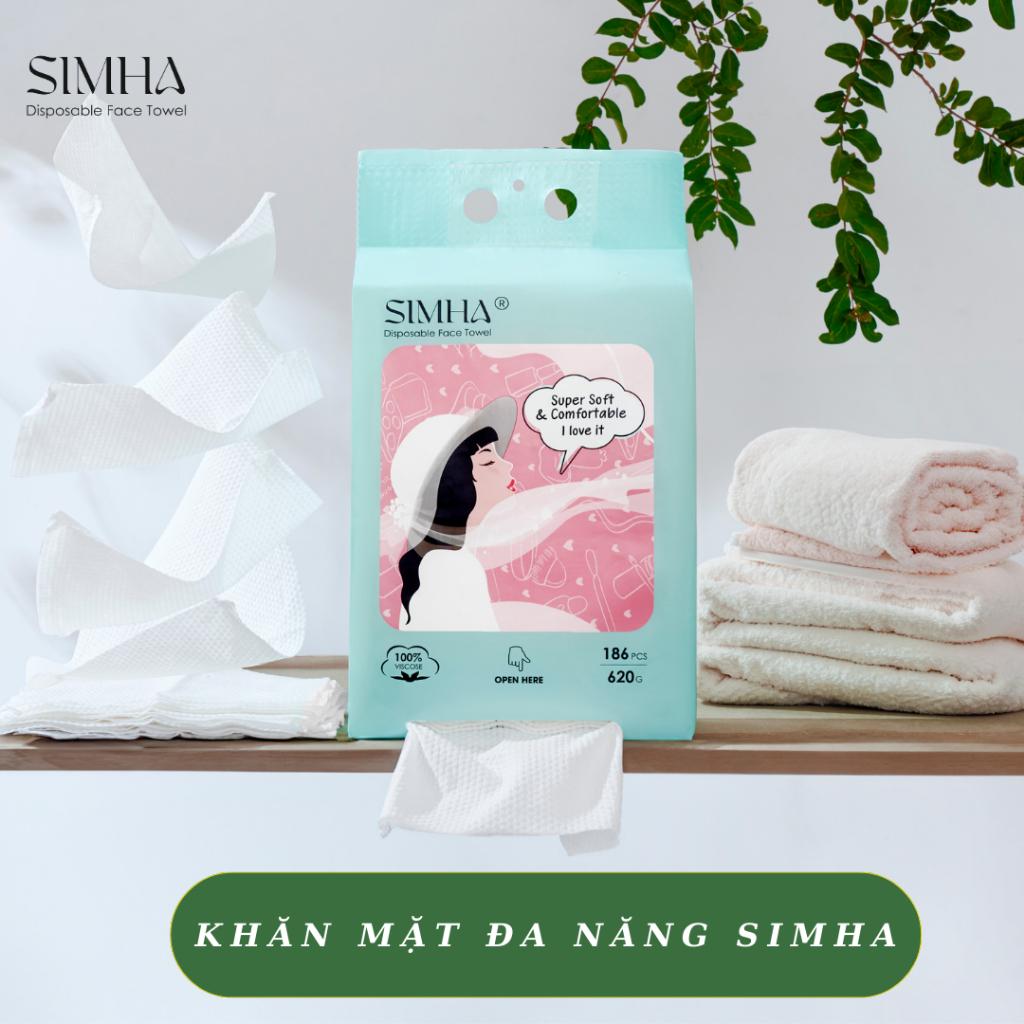 Khăn giấy rút simha đa năng dạng rút 100% vải viscose dùng 1 lần an toàn cho bé lau mặt và lau tay túi rút 186 tờ-duoc-ban-tai-QC Store