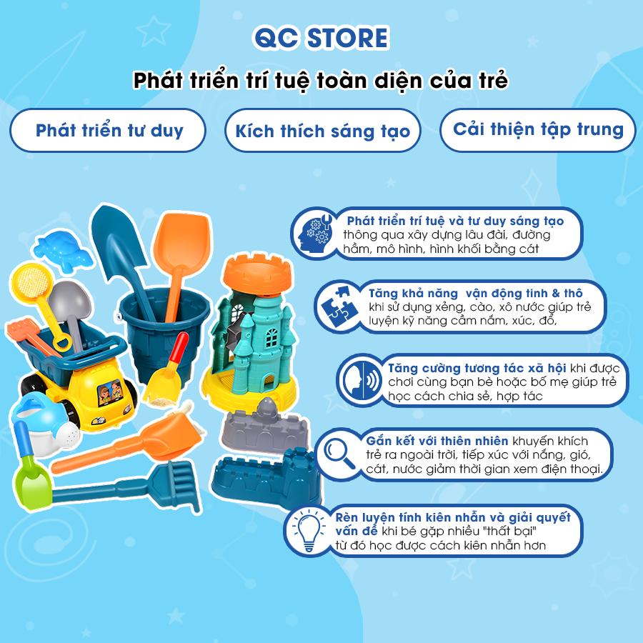 Đồ chơi xúc cát đi du lịch biển xây lâu đài cát có xô nước và bình tưới nước cho bé trai, gái QC Store-duoc-ban-tai-QC Store