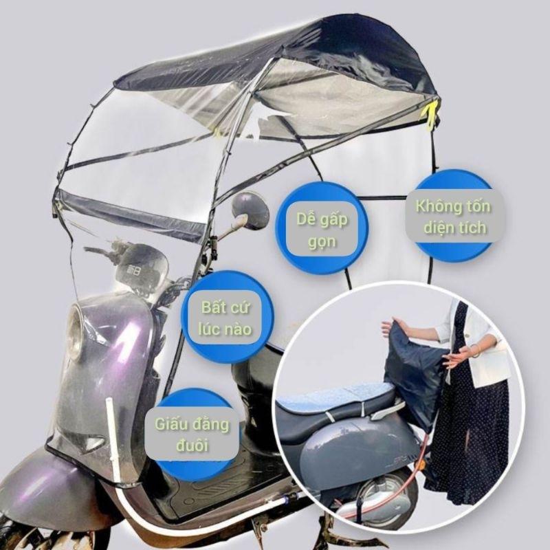 Mái che xe máy, phụ kiện xe máy, mái che, bạt phủ xe máy, bạt che xe máy, áo trùm xe máy, bạc che xe rèm gập gọn 1345-duoc-ban-tai-Mái che xe máy và xe điện Thiên Linh