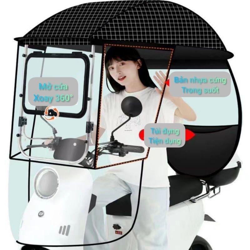 Mái che xe máy, phụ kiện xe máy, mái che, bạt phủ xe máy, bạt che xe máy, áo trùm xe máy 550 rèm cạnh cửa mở xoay 360°-duoc-ban-tai-Mái che xe máy và xe điện Thiên Linh