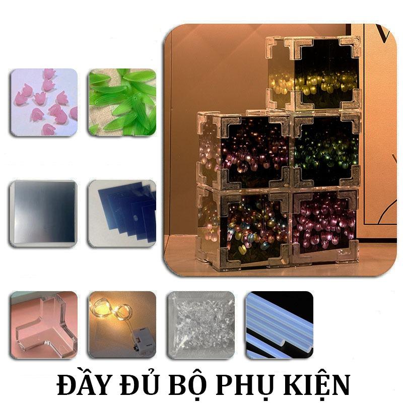 🔥(TÚI + THIỆP+ B'+ RÊU) Hộp đèn Hoa Tulip tráng gương đèn ngủ hoa tuylip khung vuông decor phòng ngủ, Quà Tặng nguời yê-duoc-ban-tai-QC Store