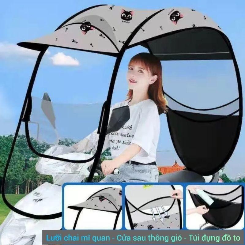 Mái che xe máy, phụ kiện xe máy, mái che, bạt phủ xe máy, bạt che xe máy, áo trùm xe máy, bạc che xe rèm trùm, ô xe 230-duoc-ban-tai-Mái che xe máy và xe điện Thiên Linh