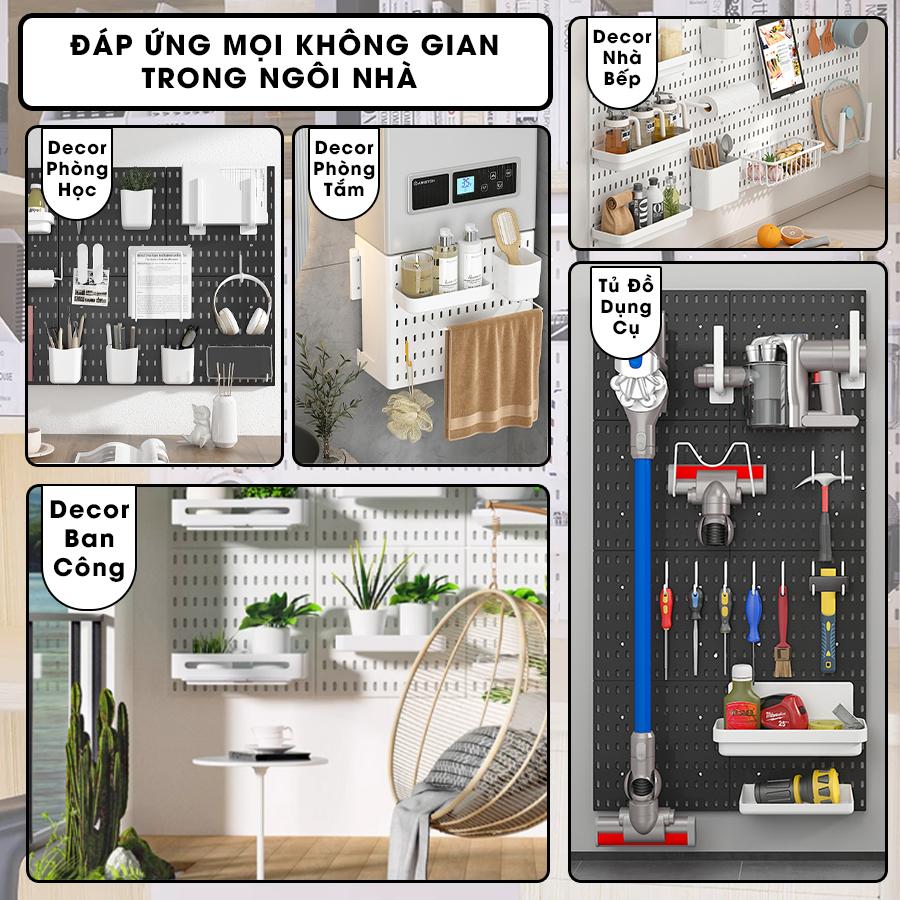 Pegboard kệ decor bàn học trang trí góc làm việc giá lưu trữ để đồ đa năng treo tường bảng đục lỗ decor phòng học QC-duoc-ban-tai-QC Store