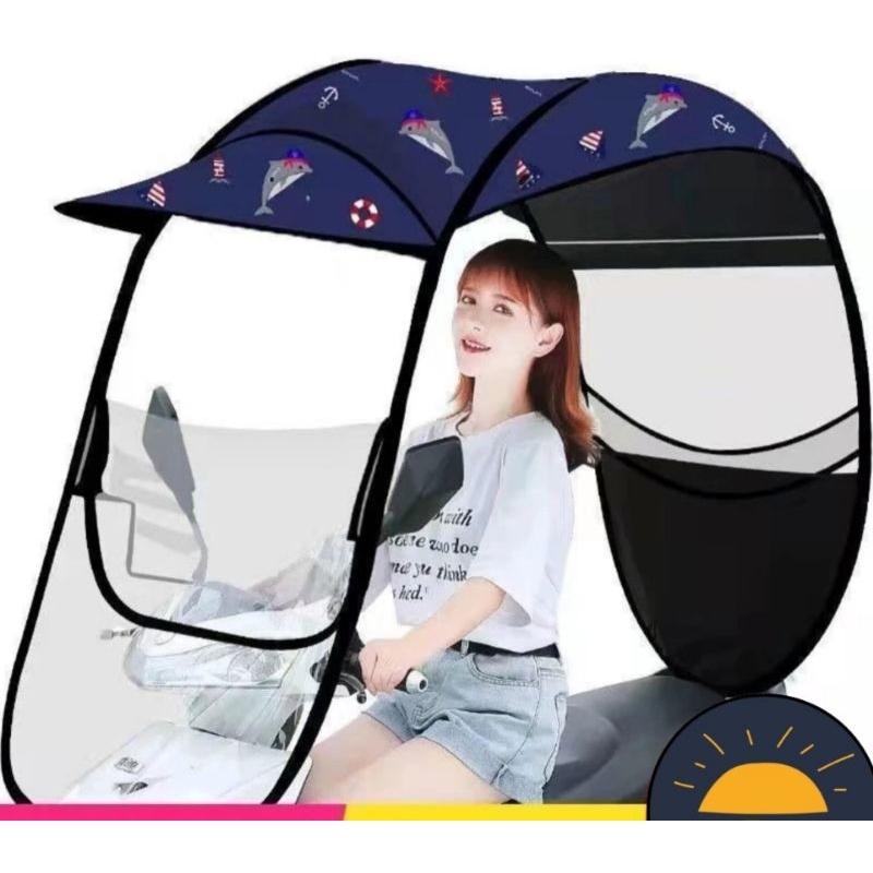 Mái che xe máy, phụ kiện xe máy, mái che, bạt phủ xe máy, bạt che xe máy, áo trùm xe máy, bạc che xe rèm trùm, ô xe 230-duoc-ban-tai-Mái che xe máy và xe điện Thiên Linh
