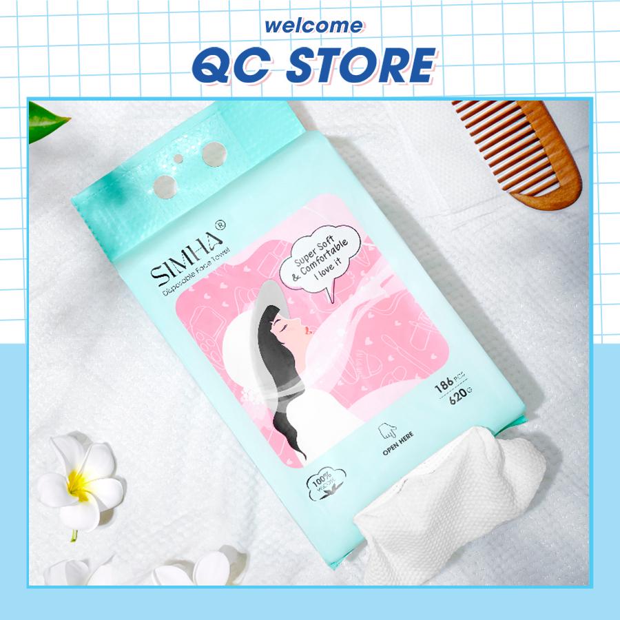 Khăn giấy khô Simha đa năng lau mặt và lau tay túi rút 186 tờ dạng rút 100% vải viscose dùng 1 lần an toàn cho bé-duoc-ban-tai-QC Store