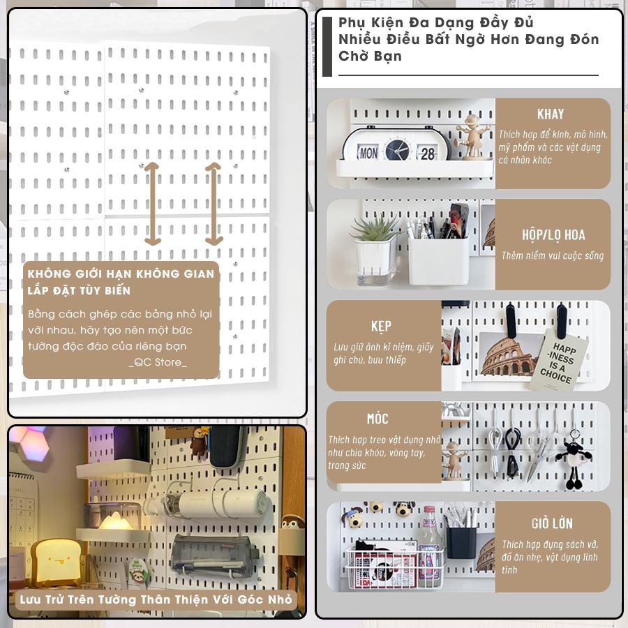 Pegboard kệ decor bàn học trang trí góc làm việc giá lưu trữ để đồ đa năng treo tường bảng đục lỗ decor phòng học QC-duoc-ban-tai-QC Store
