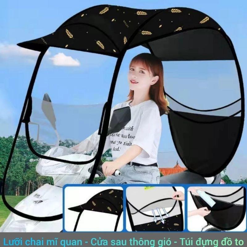 Mái che xe máy, phụ kiện xe máy, mái che, bạt phủ xe máy, bạt che xe máy, áo trùm xe máy, bạc che xe rèm trùm, ô xe 230-duoc-ban-tai-Mái che xe máy và xe điện Thiên Linh