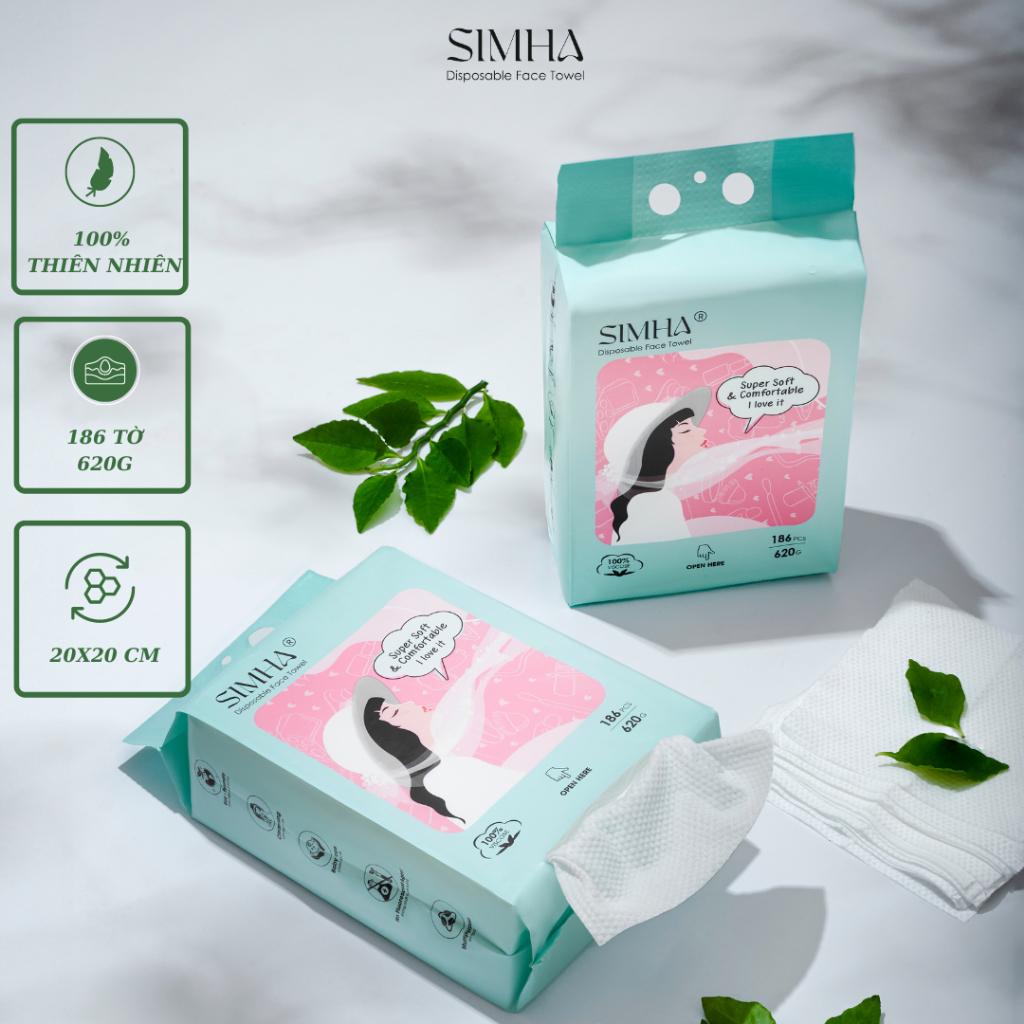 Khăn giấy rút simha đa năng dạng rút 100% vải viscose dùng 1 lần an toàn cho bé lau mặt và lau tay túi rút 186 tờ-duoc-ban-tai-QC Store