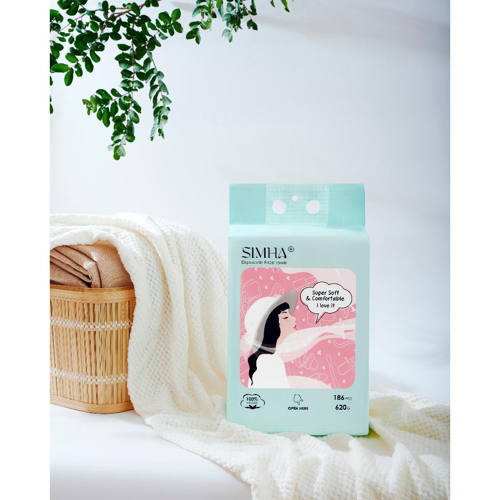 Khăn giấy khô Simha đa năng lau mặt và lau tay túi rút 186 tờ dạng rút 100% vải viscose dùng 1 lần an toàn cho bé-duoc-ban-tai-QC Store