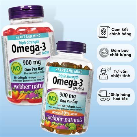 Omega 3+CoQ10-hỗ trợ tim mạch, giảm mỡ máu & Omega-3 Triple Strength WEBBER NATURALS-Hỗ Trợ Tim Mạch, Não Bộ & Khớp-duoc-ban-tai-Alice Boutique