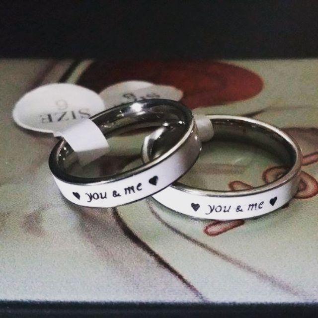 Nhẫn inox ♡ you & me ♡ sơn trắng chữ đen cực đẹp-duoc-ban-tai-Alice Boutique