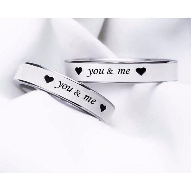 Nhẫn inox ♡ you & me ♡ sơn trắng chữ đen cực đẹp-duoc-ban-tai-Alice Boutique