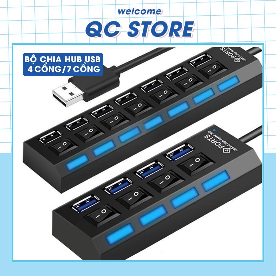 Hub USB chia cổng chuyển đổi 2.0 4 7in1/ 4in1 bộ chia USB có công tắc đèn LED máy tính laptop bàn phím chuột QC Store-duoc-ban-tai-QC Store