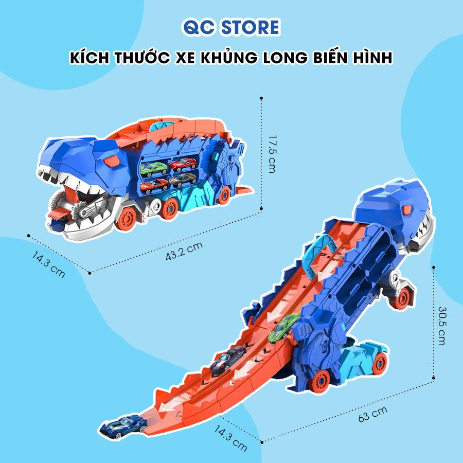 Xe khủng long đồ chơi nuốt ô tô biến hình đường đua cho bé tặng 4 xe kim loại giá rẻ QC Store-duoc-ban-tai-QC Store