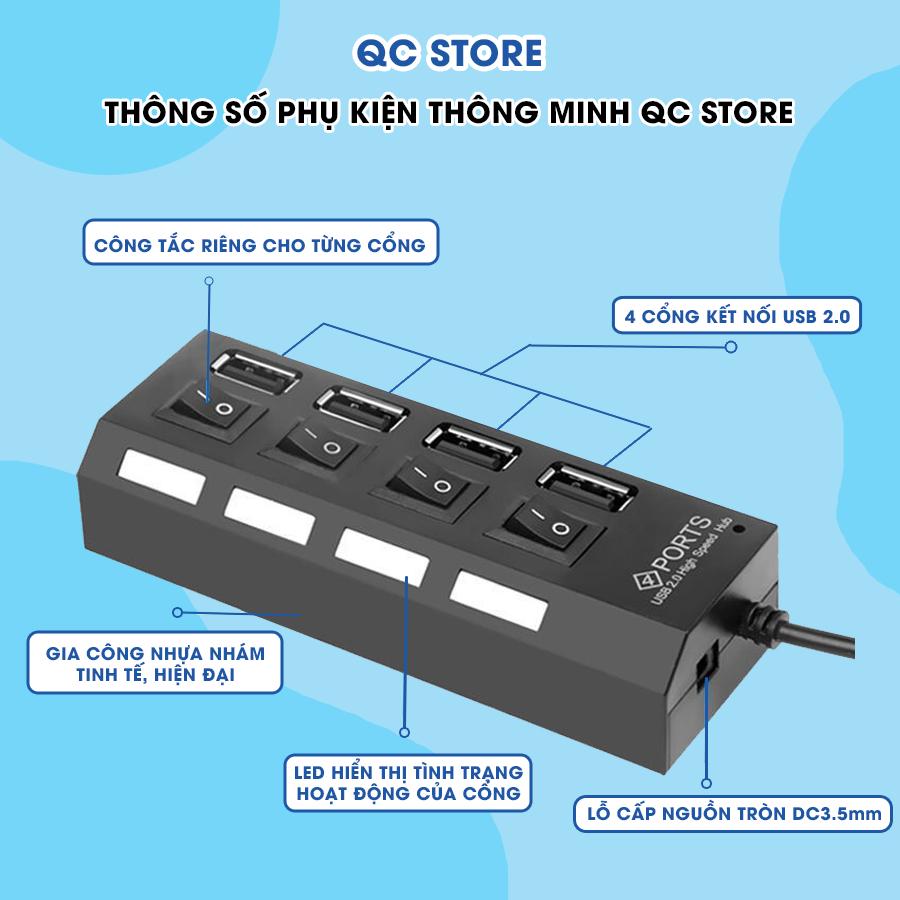 Hub USB chia cổng chuyển đổi 2.0 4 7in1/ 4in1 bộ chia USB có công tắc đèn LED máy tính laptop bàn phím chuột QC Store-duoc-ban-tai-QC Store