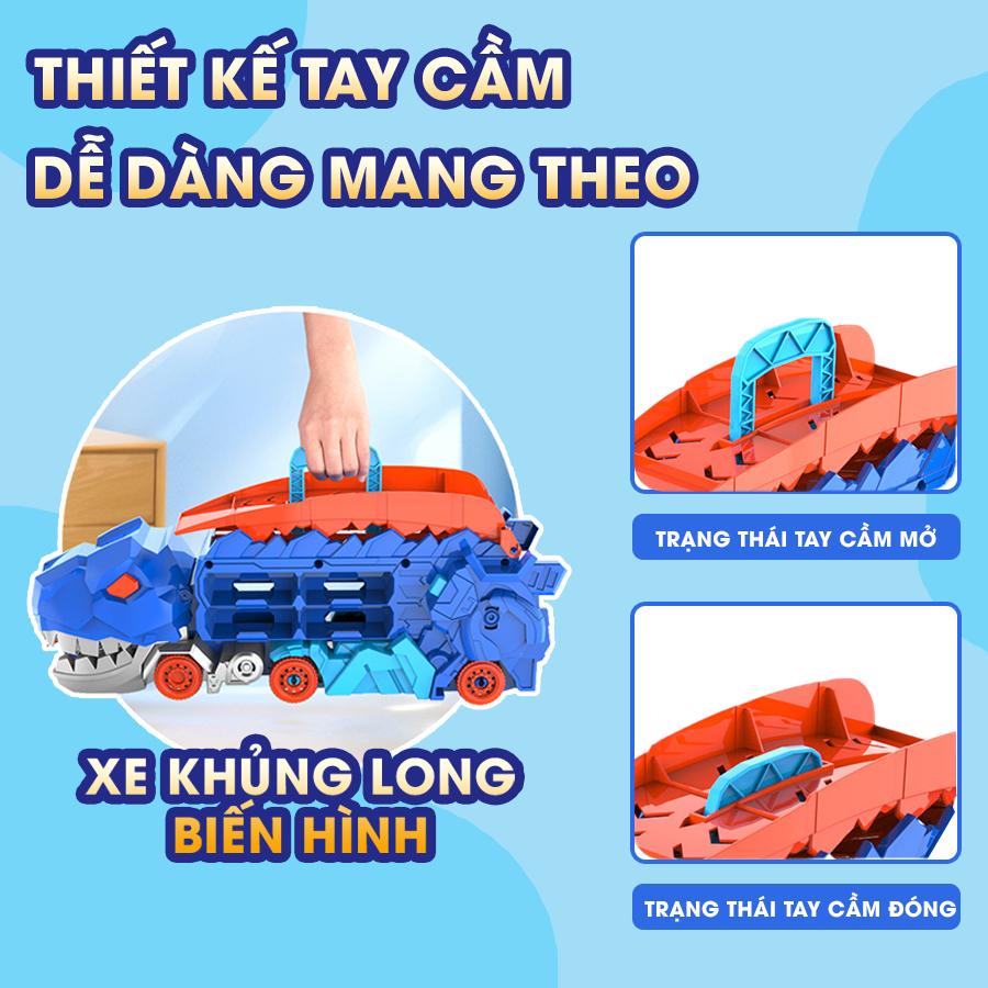 Xe khủng long đồ chơi nuốt ô tô biến hình đường đua cho bé tặng 4 xe kim loại giá rẻ QC Store-duoc-ban-tai-QC Store